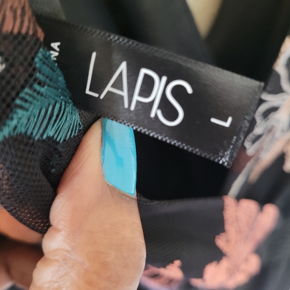 Lapis black, orange, and green sleeveless  floral dress. - Picture 5 of 9